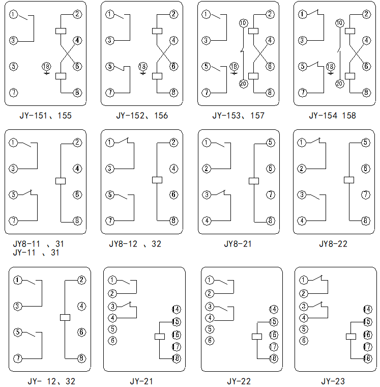 JY-8、10W、20W、30W、150系列電壓繼電器接線圖